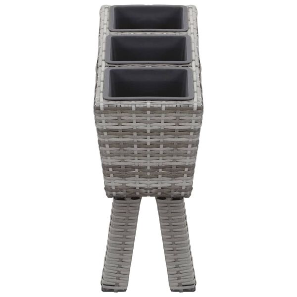 vidaXL Garden Raised Bed with Legs and 3 Pots 28.3"x9.8"x19.7" Poly Rattan Gray