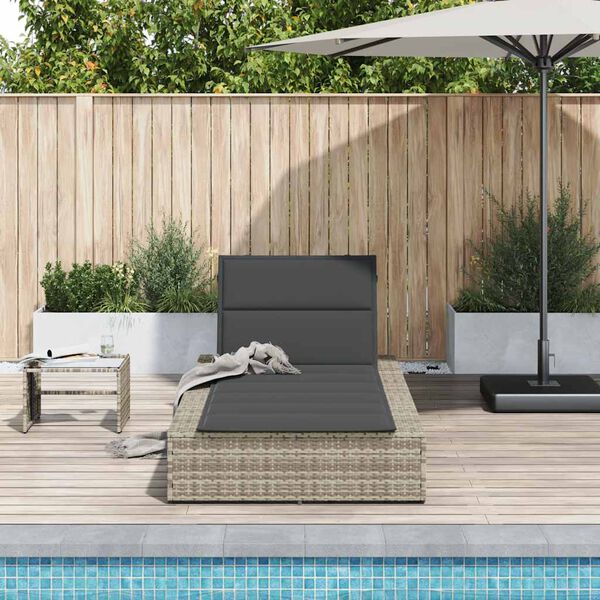 vidaXL Sunbed with Floating Cushion Light Grey Poly Rattan