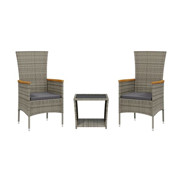 vidaXL Garden Dining Set Grey PE rattan 3 Piece Set