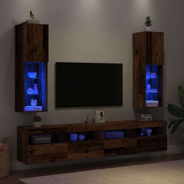 vidaXL TV Cabinet Set of 2 Old wood Engineered wood, glass Medium