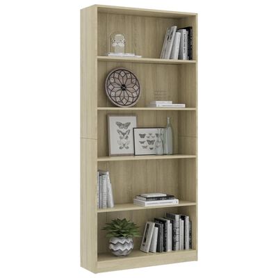 vidaXL 5-Tier Book Cabinet Sonoma Oak 31.5"x9.4"x68.9" Chipboard