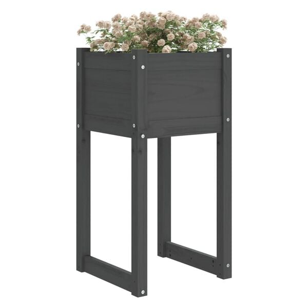 vidaXL Planter Grey Solid pine wood Medium Durable Planter Square
