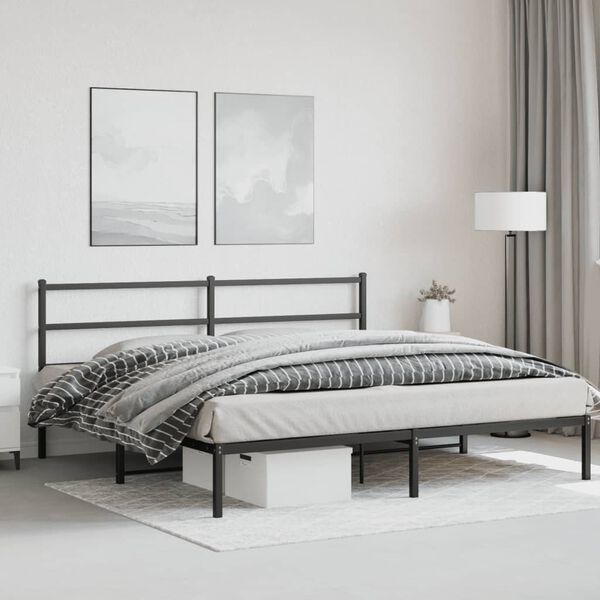 vidaXL Bed Frame Black Powder-Coated Steel Full Modern Bed Frame