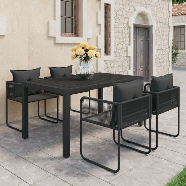 vidaXL Dining Set Black PVC rattan, powder-coated steel, aluminum, WPC