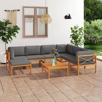 vidaXL 8 Piece Patio Lounge Set with Gray Cushions Solid Teak Wood