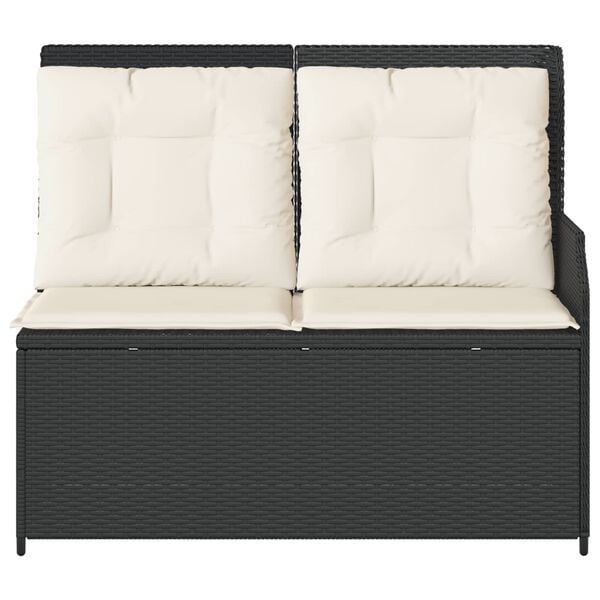vidaXL Garden Bench with Cushion Black and Cream White Poly Rattan