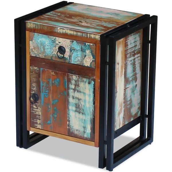 vidaXL Bedside Cabinet Multicolor Reclaimed Wood Regular Bedside Cabinet