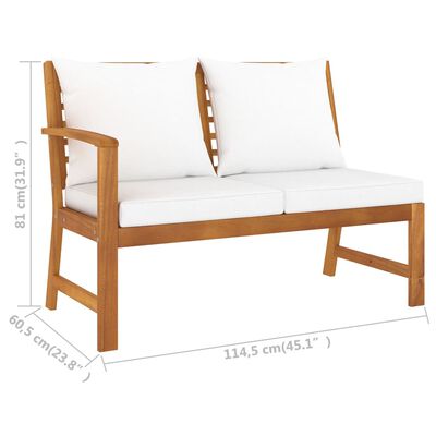 vidaXL Patio Bench 45.1" with Cream Cushion Solid Acacia Wood
