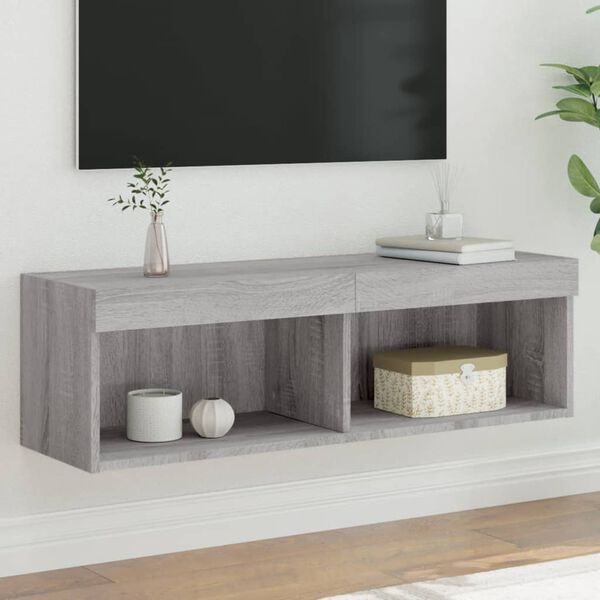 vidaXL TV Stand with LED Lights Gray Sonoma 39.4"x11.8"x11.8"