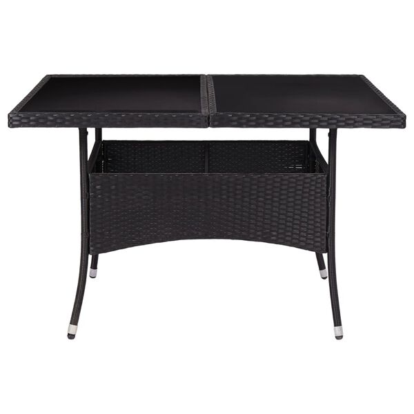 vidaXL Dining Table Black Poly Rattan, Steel, Tempered Glass Medium