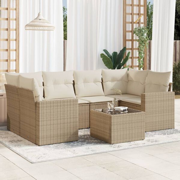 vidaXL Garden Sofa Set Beige PE rattan 7 Piece Modular Garden Sofa Set