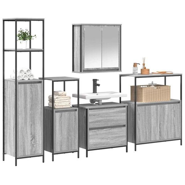 vidaXL Bathroom Furniture Set Grey sonoma Engineered wood Medium