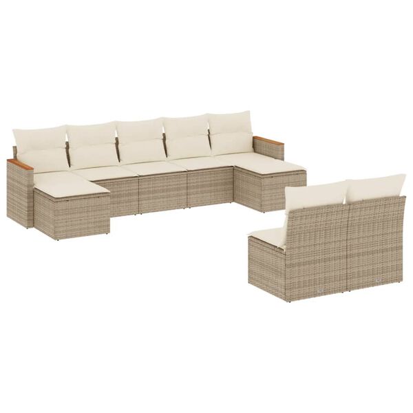 vidaXL Garden Sofa Set Beige PE rattan Large Adjustable Armrests