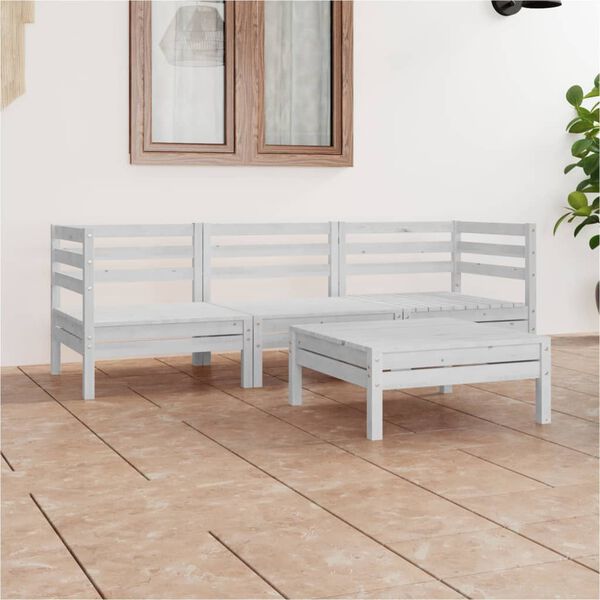 vidaXL Garden Lounge Set White Solid Pine Wood Modular Garden Lounge Set