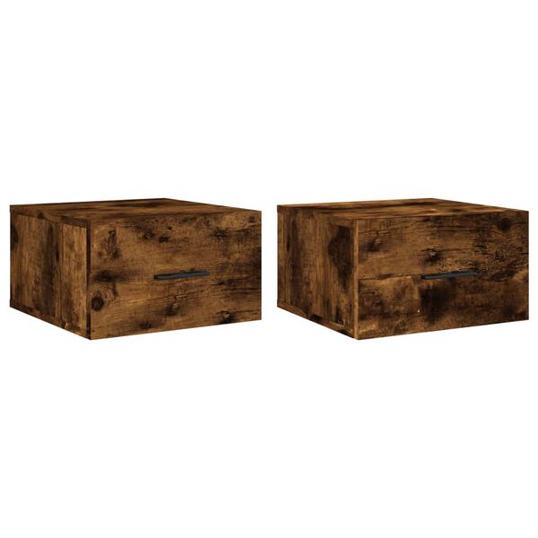 vidaXL Wall-mounted Bedside Cabinet Set of 2 Smoked oak Engineered wood