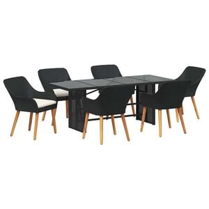 vidaXL Garden Dining Set with Cushion 7 pcs Black poly rattan