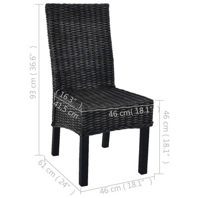 vidaXL Dining Chairs 2 pcs Black Kubu Rattan and Mango Wood