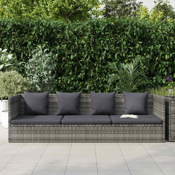 vidaXL Garden Bed Grey PE Rattan 78.7x23.6 in Adjustable Armrests