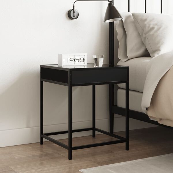 vidaXL Bedside Table Black Engineered wood, steel, glass Medium
