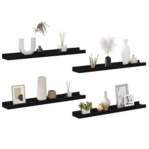 vidaXL Wall Shelf Set of 4 Black MDF 23.6x3.5x1.2 in Wall mounting