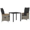 vidaXL Garden Dining Set with Cushion 3 pcs Grey Poly Rattan