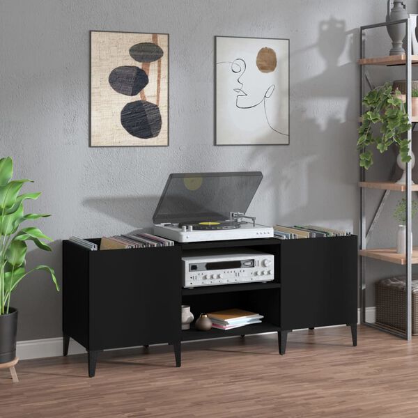 vidaXL Record Cabinet Black Engineered wood, metal Medium Record Cabinet