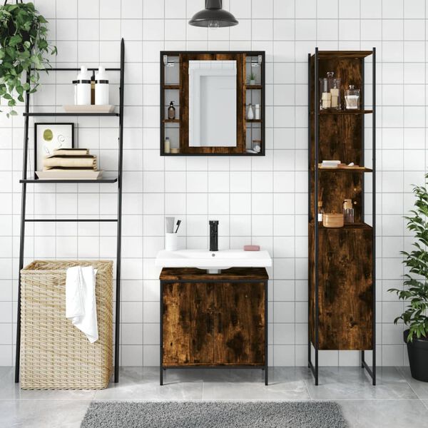 vidaXL Bathroom Cabinet Set Smoked oak Engineered wood Standard