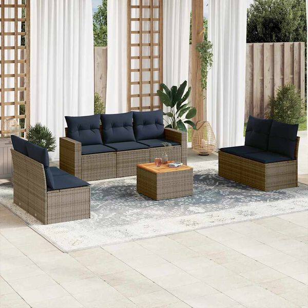 vidaXL 8 Piece Patio Sofa Set with Cushions Gray Poly Rattan