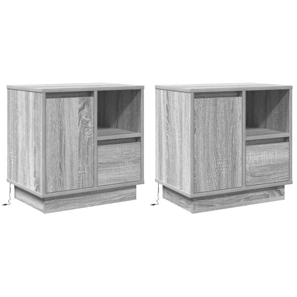 vidaXL Bedside Cabinet with Drawer 2 pcs Grey 19.69 x 13.58 x 19.69 in