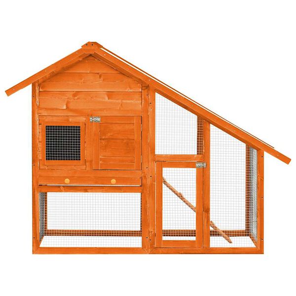 vidaXL Rabbit Hutch Brown Solid firwood, plywood, steel wire, polyester