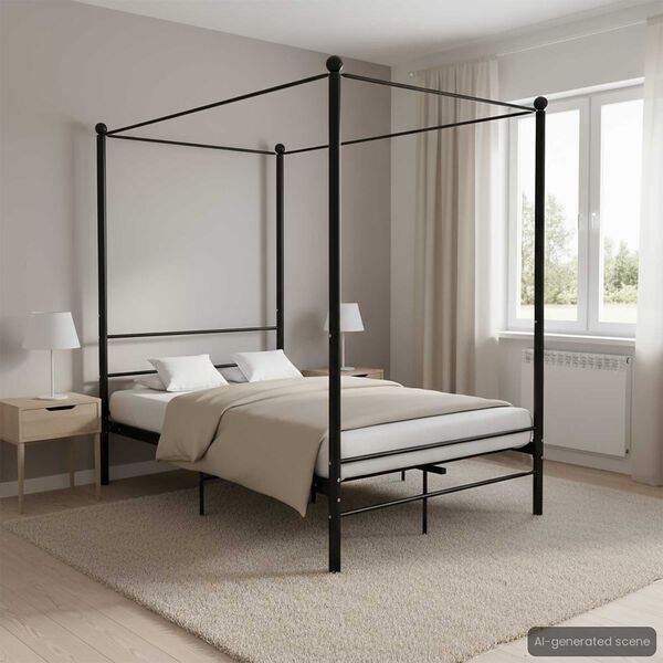 vidaXL Bed Frame Black Powder-coated metal Double Bed Frame