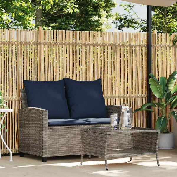 vidaXL Garden Sofa Grey PE rattan, powder-coated steel, tempered glass