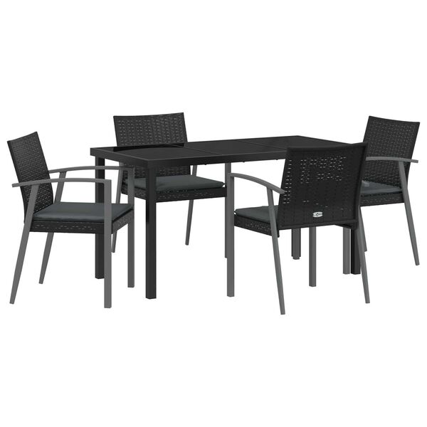 vidaXL Garden Dining Set 5 pcs Black Poly rattan