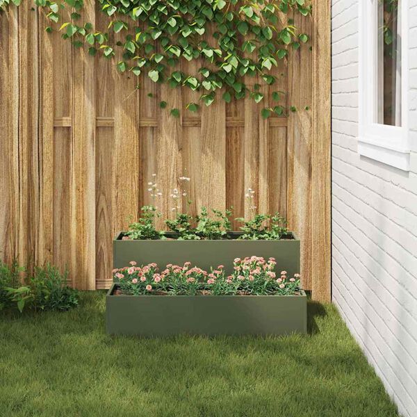 vidaXL Garden Planter Olive Green 39.37 x 23.62 x 17.72 in