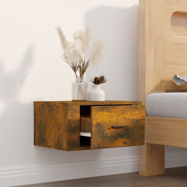 vidaXL Wall-mounted Bedside Cabinet Smoked oak Engineered wood