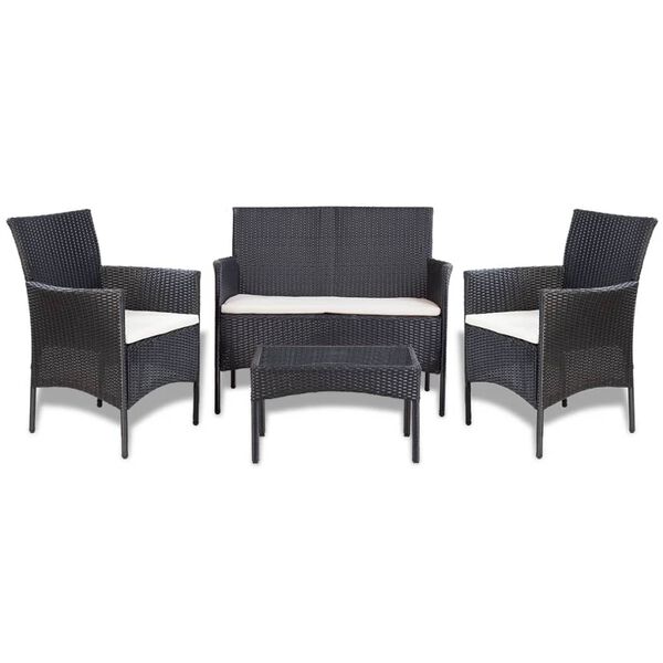 vidaXL 4 Piece Patio Lounge Set with Cushions Poly Rattan Black