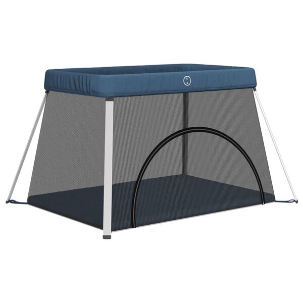vidaXL Baby Playpen with Mattress Navy Blue Linen Fabric