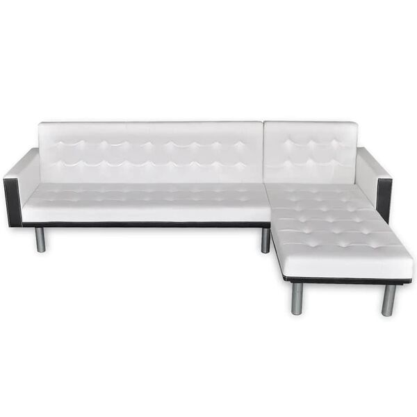 vidaXL Sofa Bed White and Black Faux Leather, Wood, Plywood Large