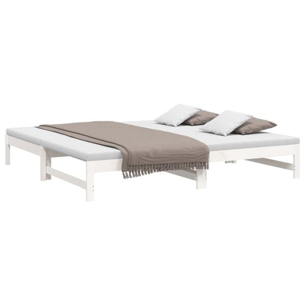 vidaXL Day Bed White Solid pine wood 2x Expandable Day Bed