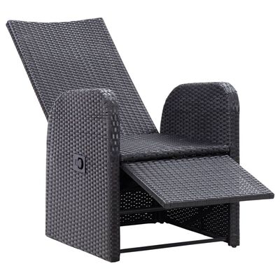 vidaXL Reclining Patio Chair with Cushion Poly Rattan Black