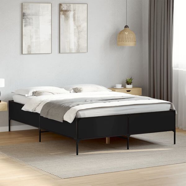 vidaXL Bed Frame Black Engineered wood Double Durable Bed Frame