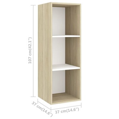 vidaXL Wall-mounted TV Stand Sonoma Oak and White 14.6"x14.6"x42.1" Engineered Wood