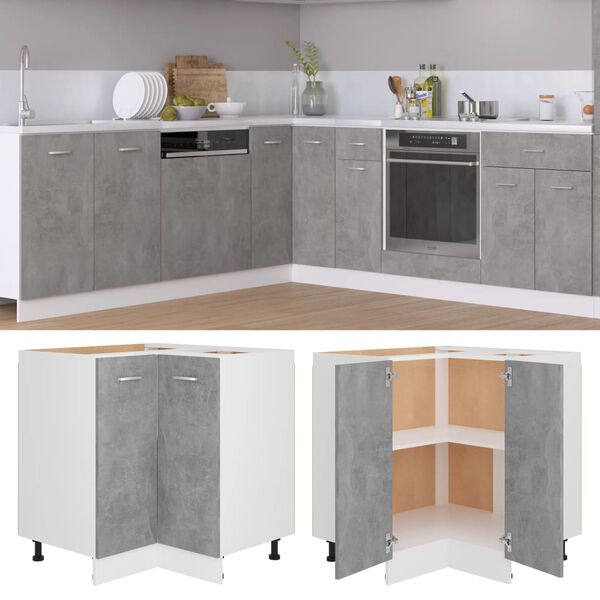 vidaXL Corner Bottom Cabinet Concrete grey Engineered wood Medium