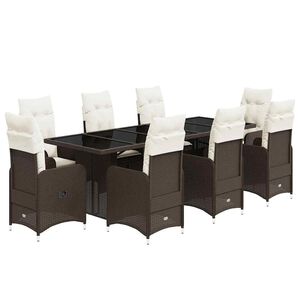 vidaXL 11 Piece Patio Bistro Set with Cushions Brown Poly Rattan