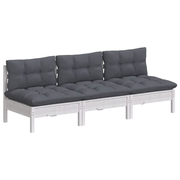vidaXL 3-seater Garden Sofa White Solid Pinewood Medium Modular