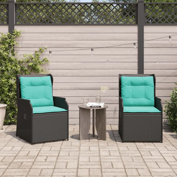 vidaXL Reclining Patio Chair Set of 2 Black PE rattan Standard