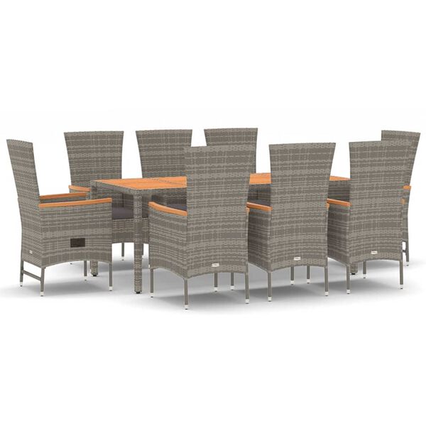 vidaXL Garden Dining Set Grey PE rattan 9 Piece Modular