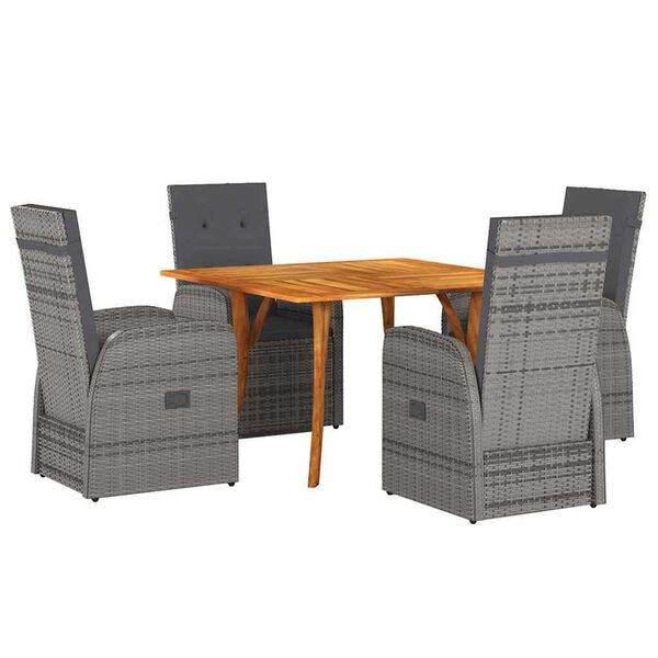 vidaXL Garden Dining Set with Cushion 5 pcs Grey Poly Rattan