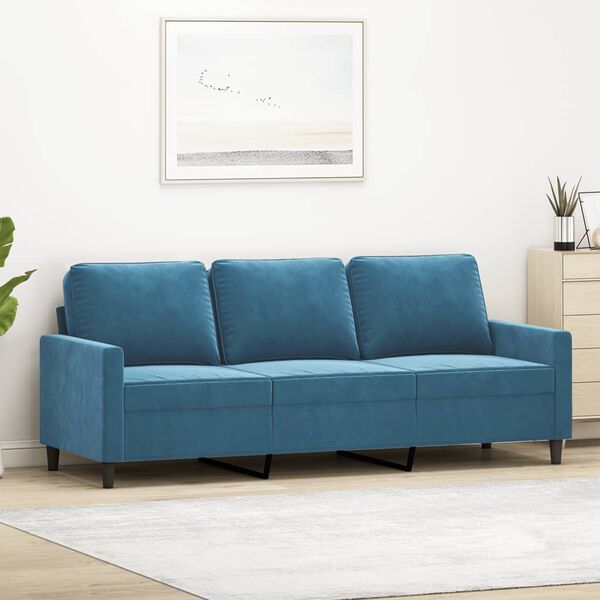 vidaXL 3-seater Sofa Blue Velvet (100% polyester), metal, textilene