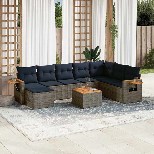 vidaXL 9 Piece Patio Sofa Set with Cushions Grey Poly Rattan (US only)